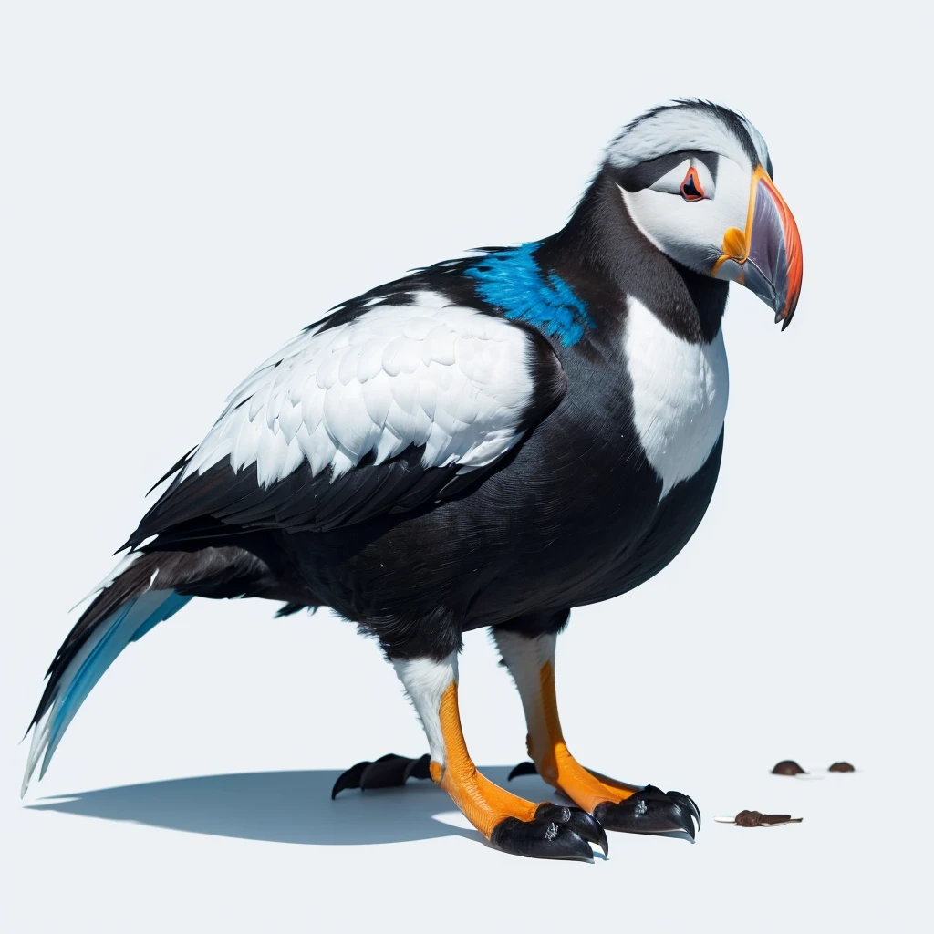 Big Animaly, has white stripes on his skin, blue eyes, Puffin mixed with squid, Grassroots, no background
