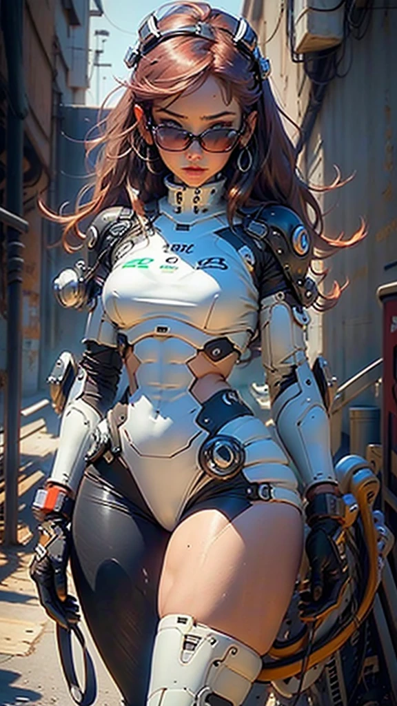 Woman body defined thick thighs cybernetic body parts, short underwear nude