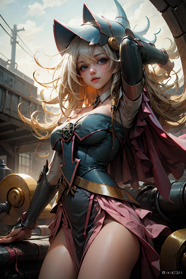 Masterpiece, The best quality,
1Girl Dark Wizard Gils, only, long hair, blond hair, photorealistic,
(Beautiful finely detailed eyes: 1.2),open clothing, bright Eyes, shiny hair, Glossy skin, Metal construction, wires and cables, (bright Eyes), (mechanical arms), Science fiction,(Large mecha arm),cowboy shot, energy tank,
