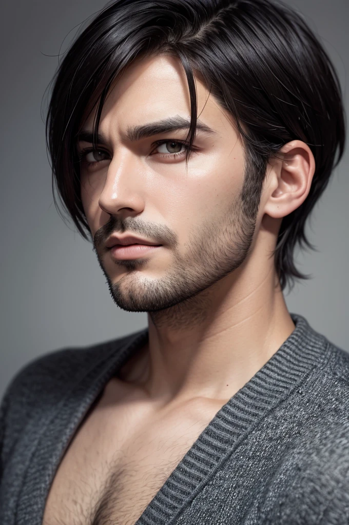 Dark adult man ,straight and short hair