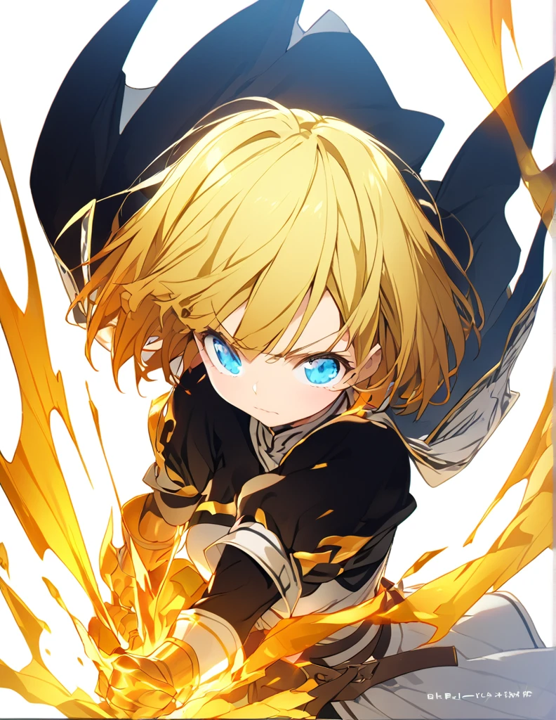 傑作 A girl fighting with golden flames (Short Bob Hair:1.4),(blue eyes)glowing flame big tits golden flame on fist Fist Shines