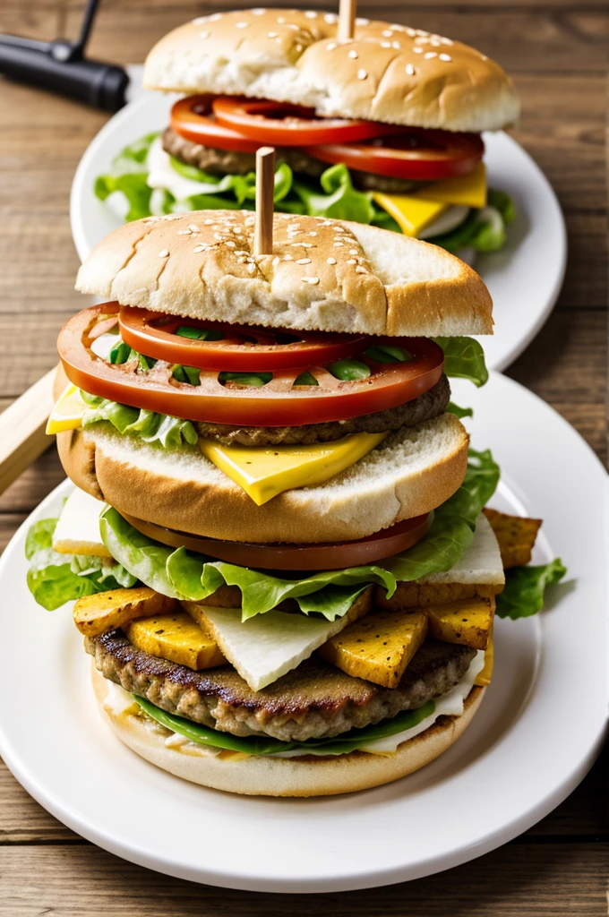 Hamburger fish sandwich hanging on a fishing rod