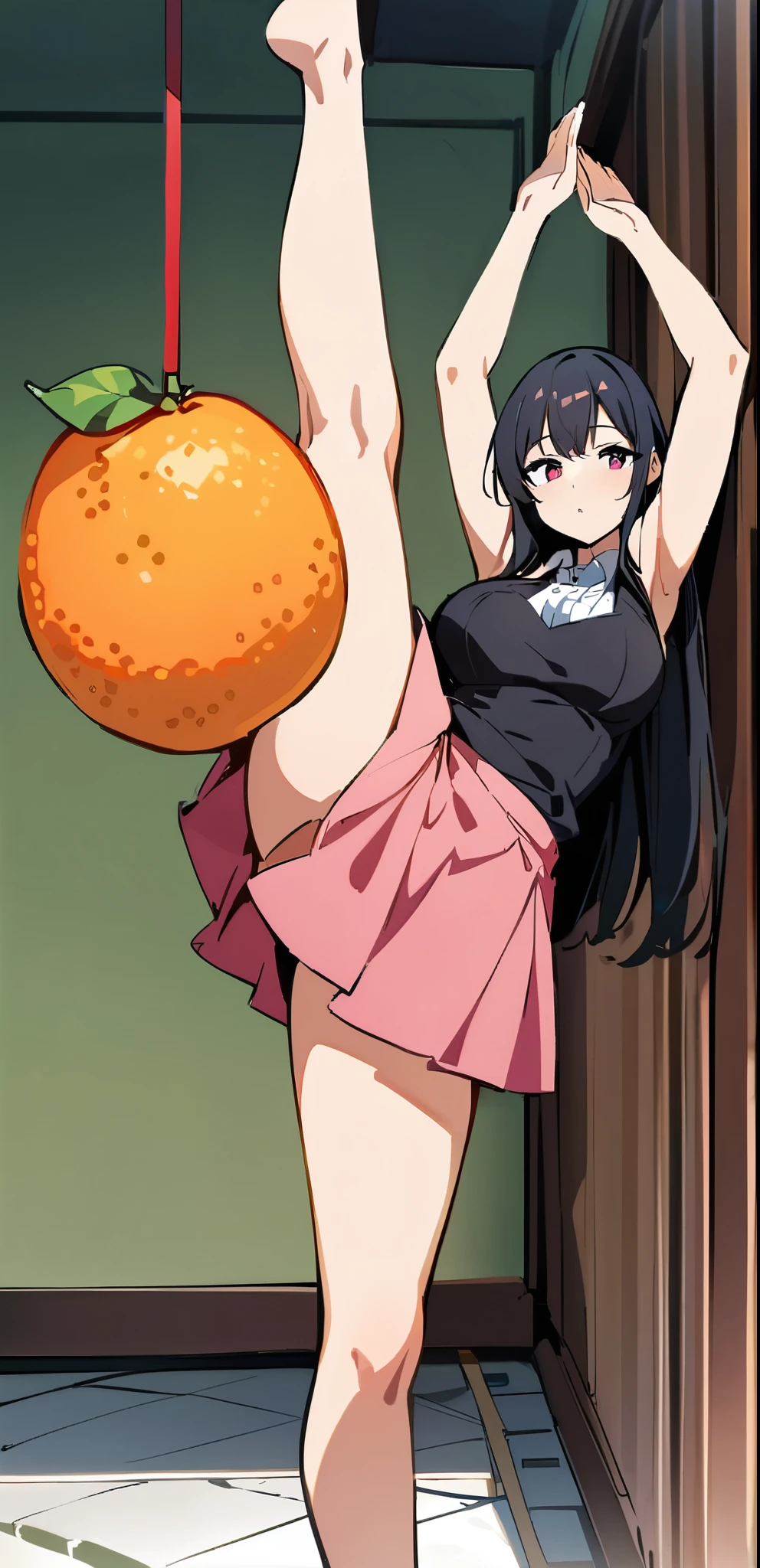 (masterpiece, Highest quality:1.2), One girl, alone,Are standing_Split,
Yuki mandarin orange, Long Hair, without black sleeveless short vest,Pink Skirt,black