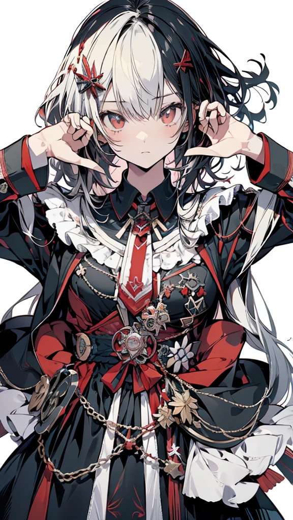 leaning front with hands out in the air,girl from upper view、(masterpiece, highest quality, official art:1.2), (flat color:1.5),looking at the viewer,1 girl,alone, white background, ,(2d:1.5) ,whole body、Masterpiece、Popular on pixiv、Girl、dress、bouquet、sight、disorganized, absolute resolution, incredibly disorganized, High resolution, Looking at this、stare