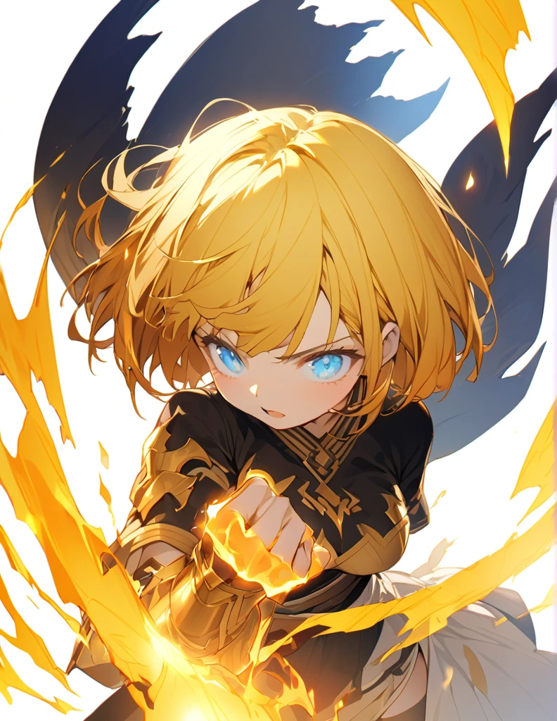 傑作 
A girl fighting with golden flames (Short Bob Hair:1.4),(blue eyes)glowing flame big tits golden flame on fist　Perfect Fingers