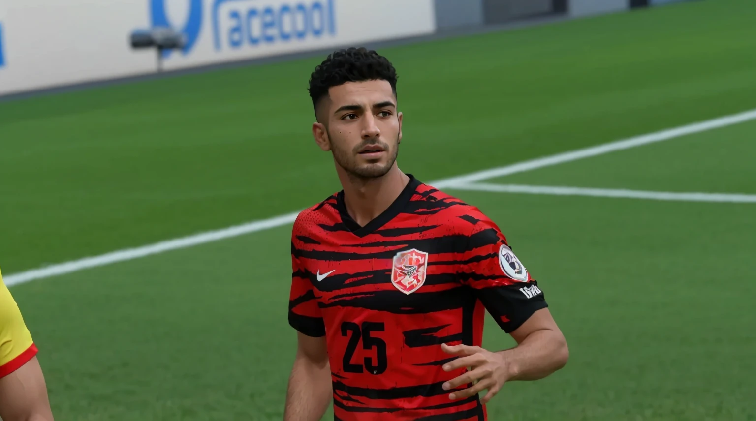 arafed soccer player in a red and black shirt standing on a field, mohamed chahin style, mohamed chahin, 8 k highly detailed ❤🔥 🔥 💀 🤖 🚀, inspired by Jan Asselijn, inspired by Juraj Julije Klović, with very highly detailed face, ssao 8 k, in style of tyler mitchell