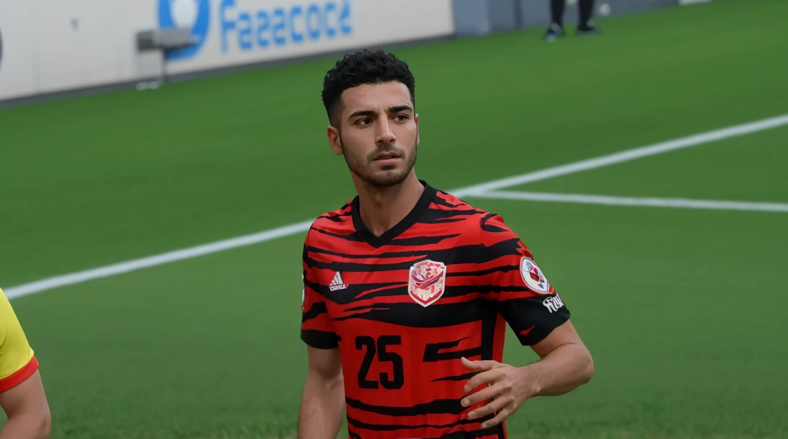 arafed soccer player in a red and black shirt standing on a field, mohamed chahin style, mohamed chahin, 8 k highly detailed ❤🔥 🔥 💀 🤖 🚀, inspired by Jan Asselijn, inspired by Juraj Julije Klović, with very highly detailed face, ssao 8 k, in style of tyler mitchell