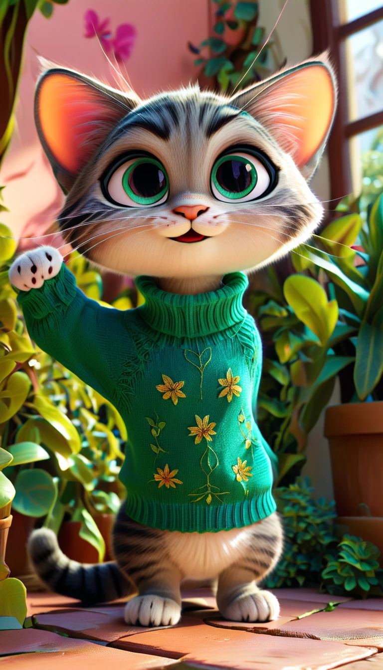 cute cat, cartoon, arms, sweater, cute eyes, looking at viewer
