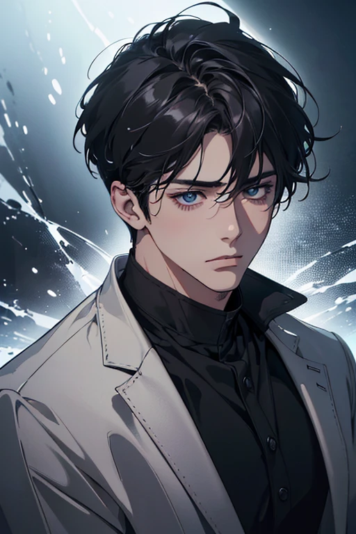 (best quality digital art digital illustration 4k high resolution beautiful image hyper-detailed image perfect lines soft lighting night environment soft zoom perfect face) (1:1 photorealistic) (neutral colors hdr 1.4) an adult 25 year old man (melancholic expression) very beautiful eyes black medium black hair modern clothes (blurred dark background)