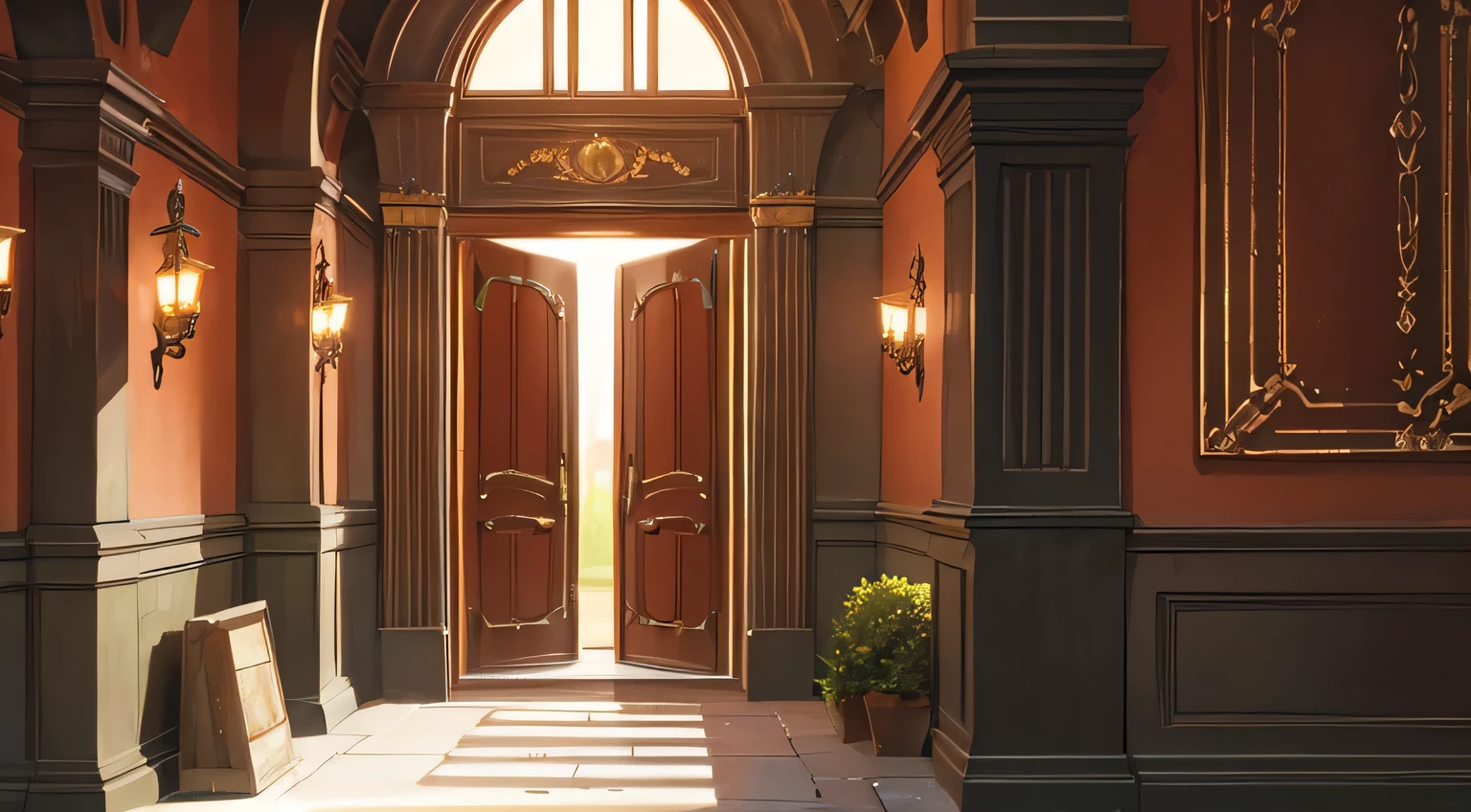 side view: an entrance into a copper castle made of copper