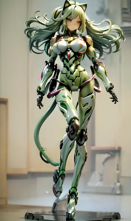  anime figure, figma,(detailed eyes))
1girl,((cat ears)),cat tail, ((long straight green hair:1.3)),big expressive neon green eyes,,expressive eyes,(((smile,blush wink))),(((full body:1.4))), ((mechanical full body suite, mecha)), feather robot wings,black kitten, cute, dynamic flirty pose, missiles on arms and shoulders, partial metal mask,standing on one leg looking at viewer ,shoulder trun to the viewer,black kitten sitting next to her, cute,flirty pose,AD ,decales,web AD
solo:1.5

