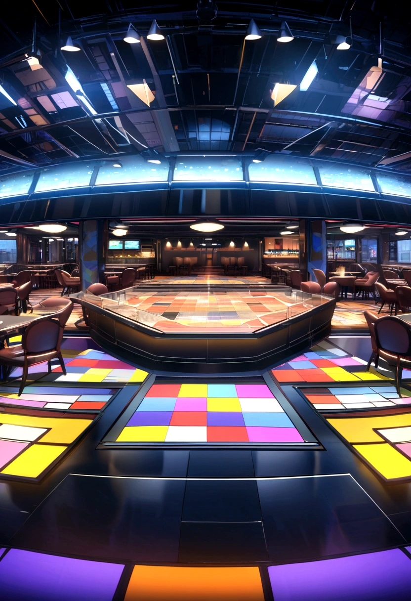 Floor plan of a 120m2 3D restaurant with space divisions, in high resolution 4K