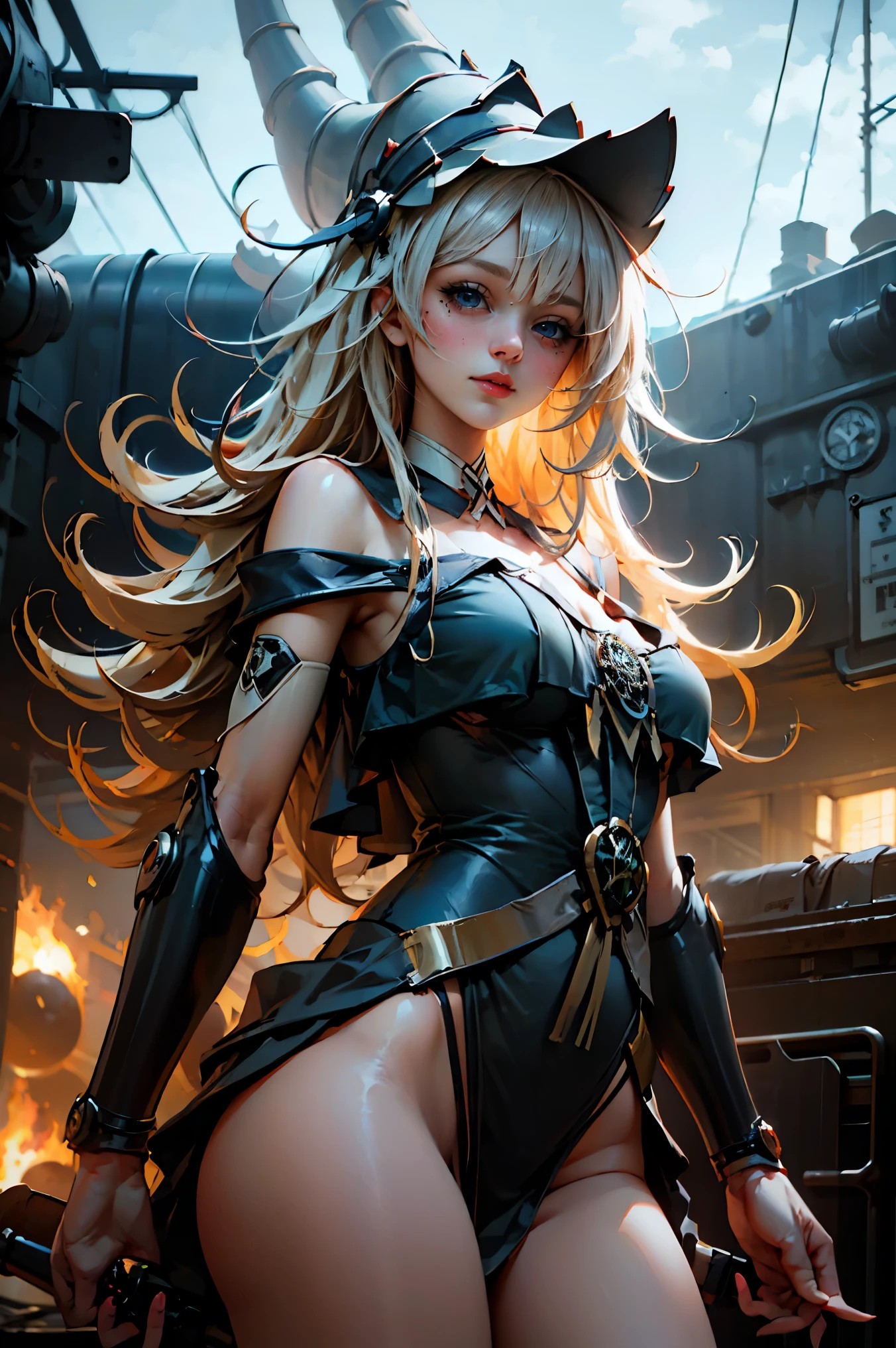 Masterpiece, The best quality,
1Girl Dark Wizard Gils, only, long hair, blond hair, photorealistic,
(Beautiful finely detailed eyes: 1.2),open clothing, bright Eyes, shiny hair, Glossy skin, Metal construction, wires and cables, (bright Eyes), (mechanical arms), Science fiction,(Large mecha arm),cowboy shot, energy tank,