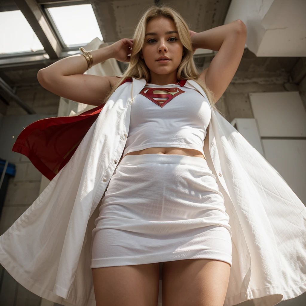 Supergirl in skirt with nice sexy ass in white blonde thread
