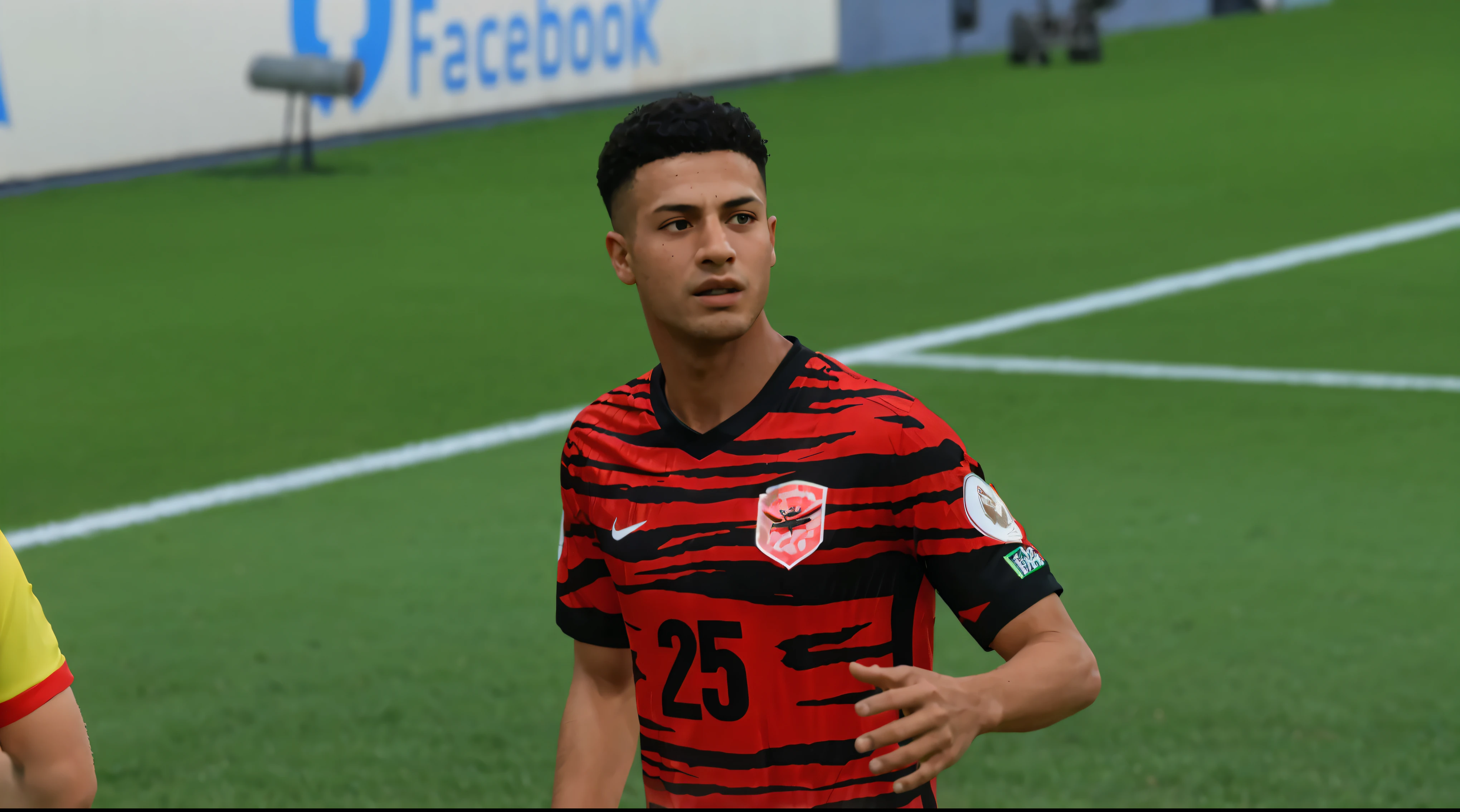 arafed soccer player in a red and black shirt standing on a field, mohamed chahin style, mohamed chahin, 8 k highly detailed ❤🔥 🔥 💀 🤖 🚀, inspired by Jan Asselijn, inspired by Juraj Julije Klović, with very highly detailed face, ssao 8 k, in style of tyler mitchell