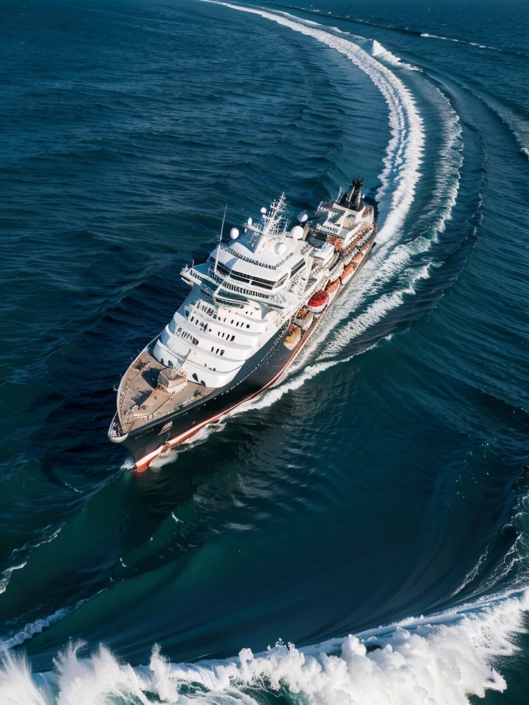 A ship on the open sea、A little further ahead is a strange island、There is a demon living on the island,RAW Photos,Very high resolution、Realistic photos