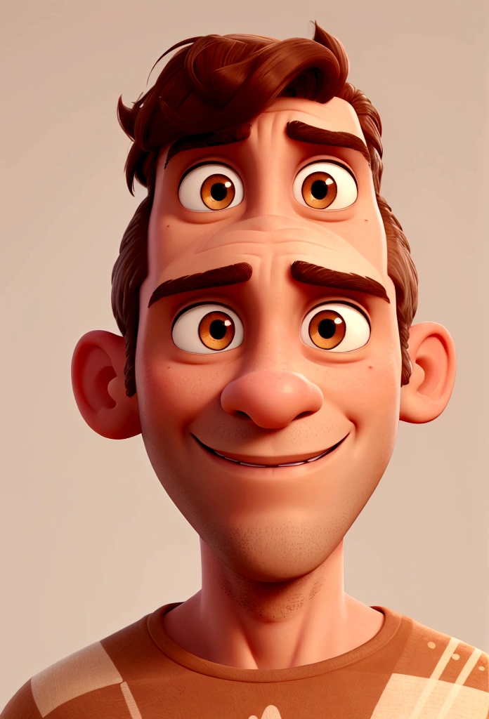 a man, middle aged, brown, hair shaved low, flat nose and thin mouth. lean. 3 fingers missing on right hand, Disney cartoon style