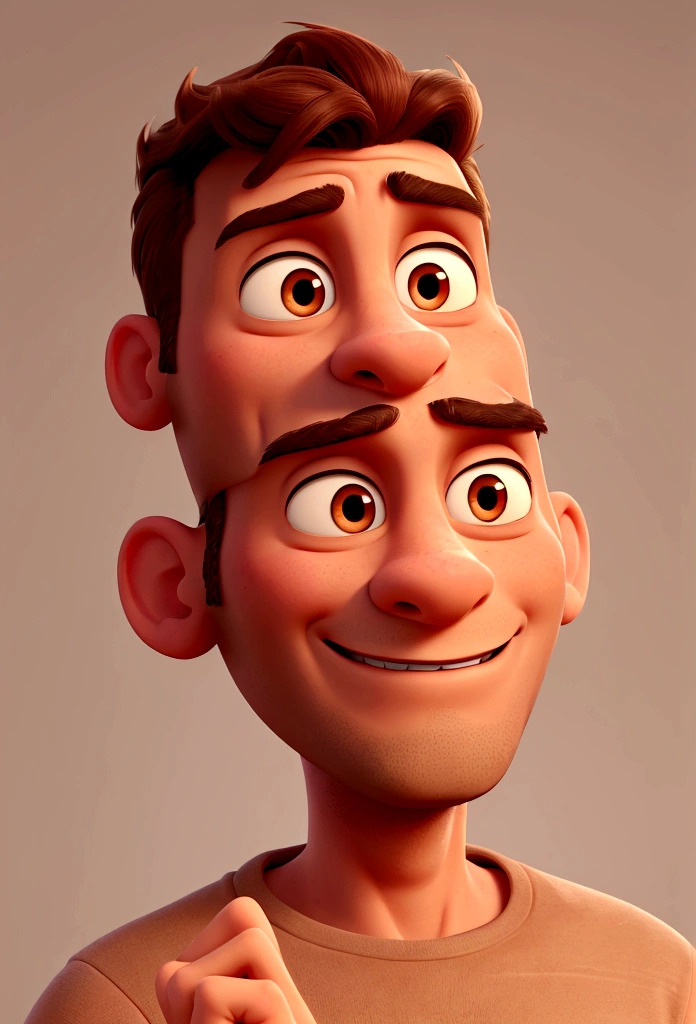 a man, middle aged, brown, hair shaved low, flat nose and thin mouth. lean. 3 fingers missing on right hand, Disney cartoon style