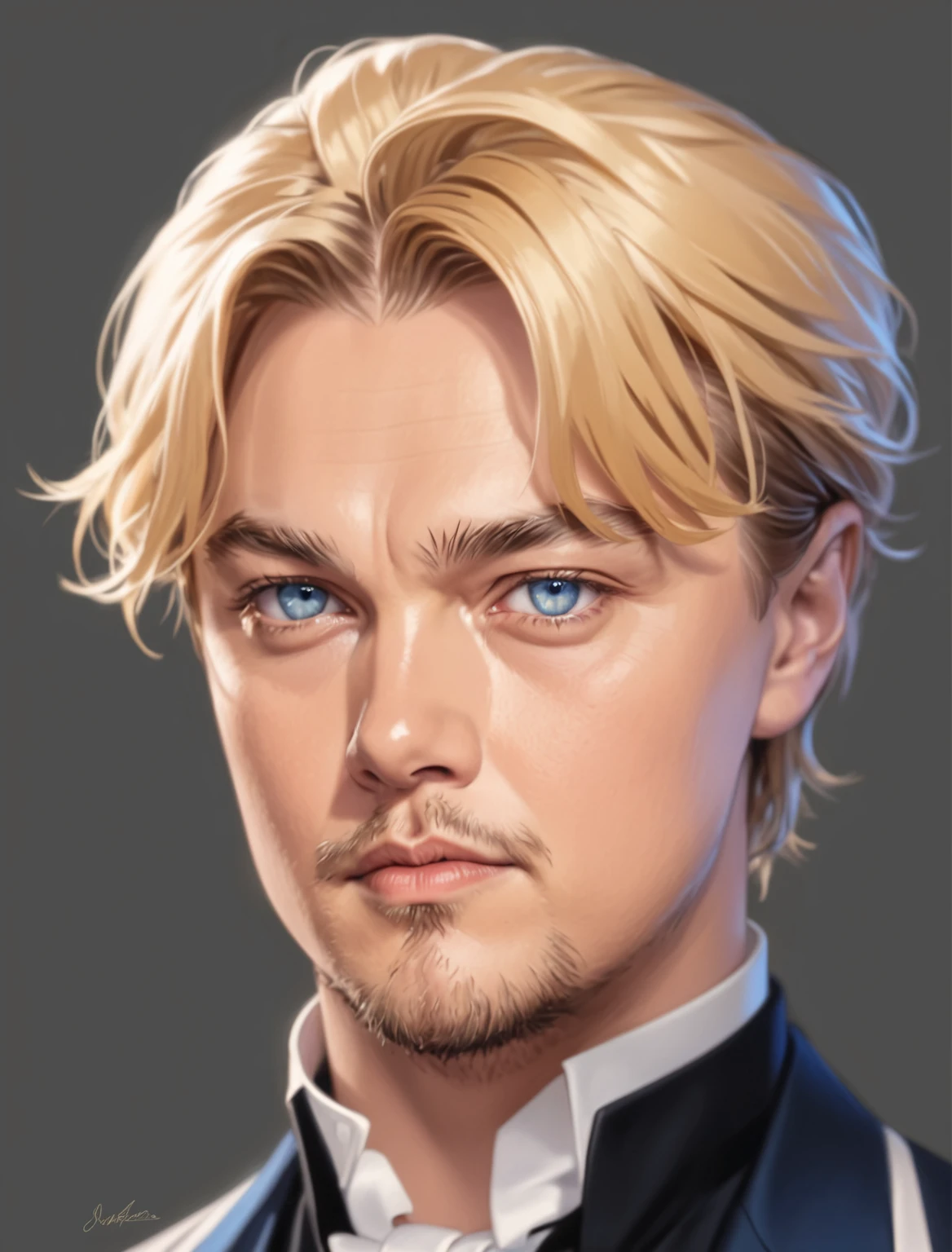 masterpiece, detailed, male man, blond hair, blue eyes, leo dicaprio