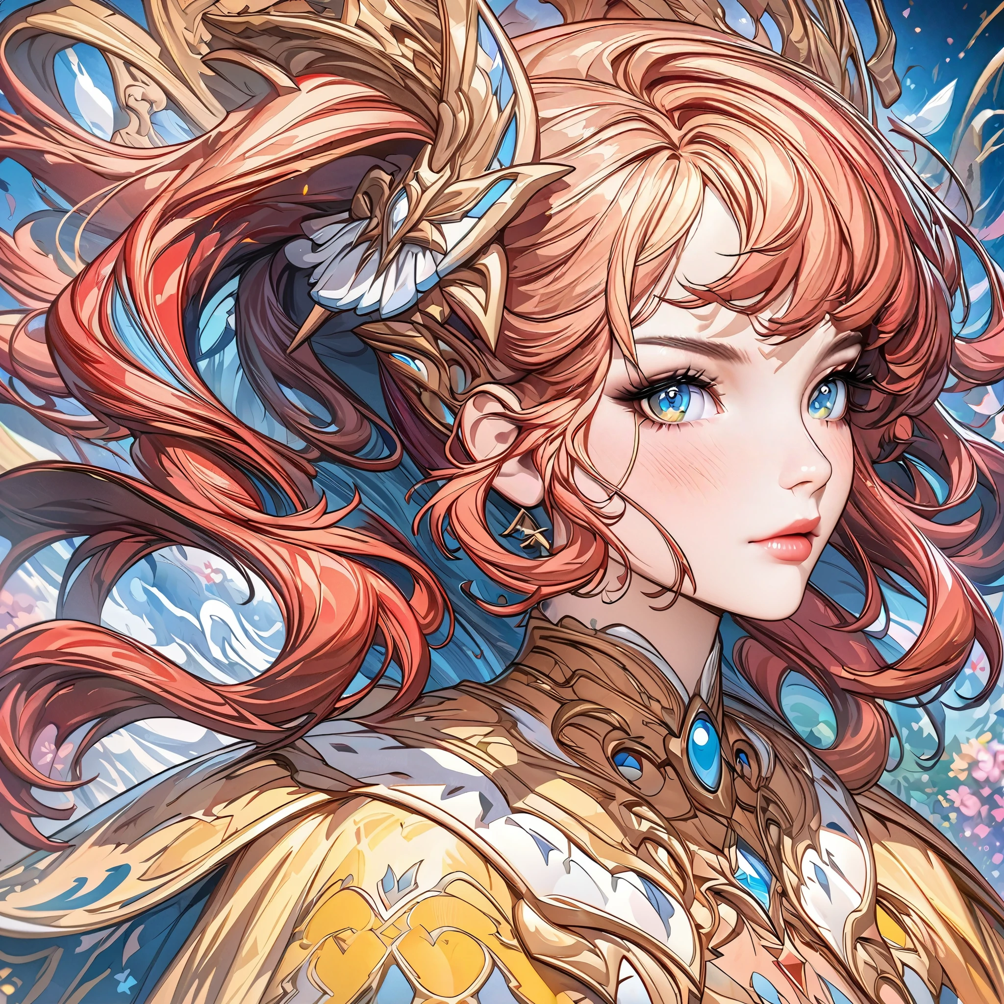 anime aestetics, a close up of a woman with red hair and a yellow dress, beautiful character painting, beautiful digital illustration, beautiful digital artwork, stunning digital illustration, beautiful digital painting, cute detailed digital art, gorgeous digital painting, beautiful fantasy art portrait, fantasy art style, 4k highly detailed digital art, alena aenami and artgerm, detailed painting 4 k