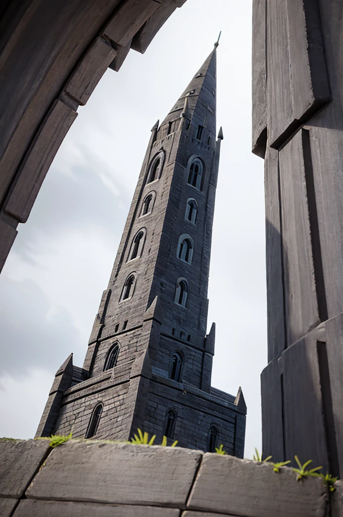 top of the dark, gray and scary tower