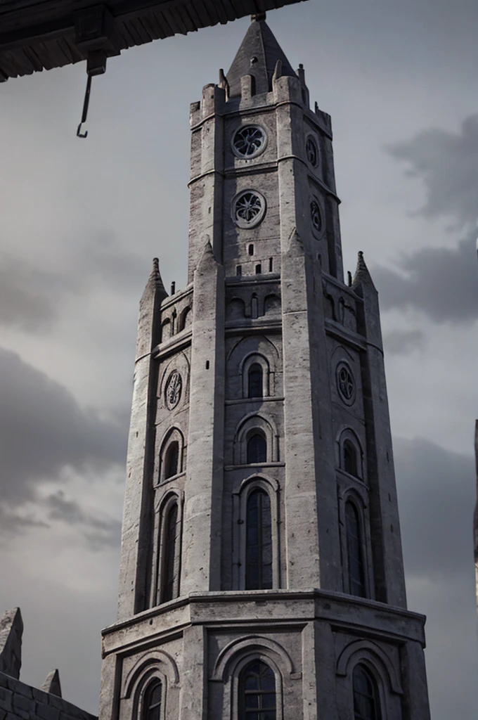 top of the dark, gray and scary tower