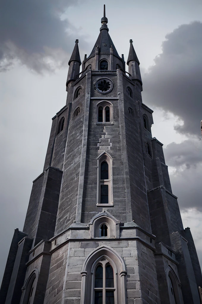 top of the dark, gray and scary tower