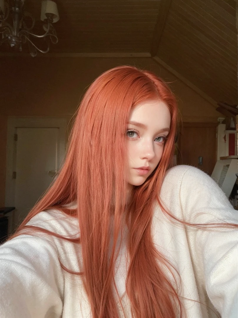 Redhead taking photo, curly hair, striking look, full hd, 4K 