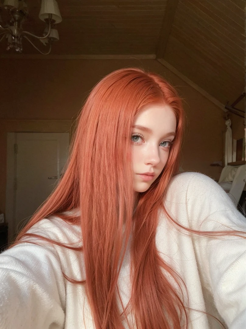 Redhead taking photo, curly hair, striking look, full hd, 4K 
