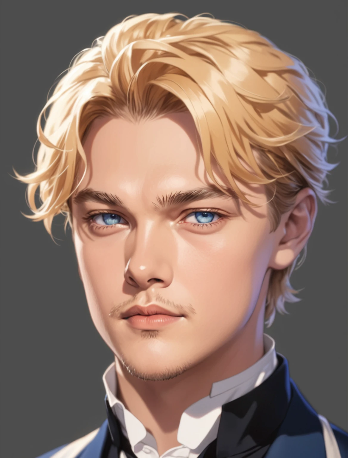 masterpiece, detailed, male man, blond hair, blue eyes, young leo dicaprio, anime style