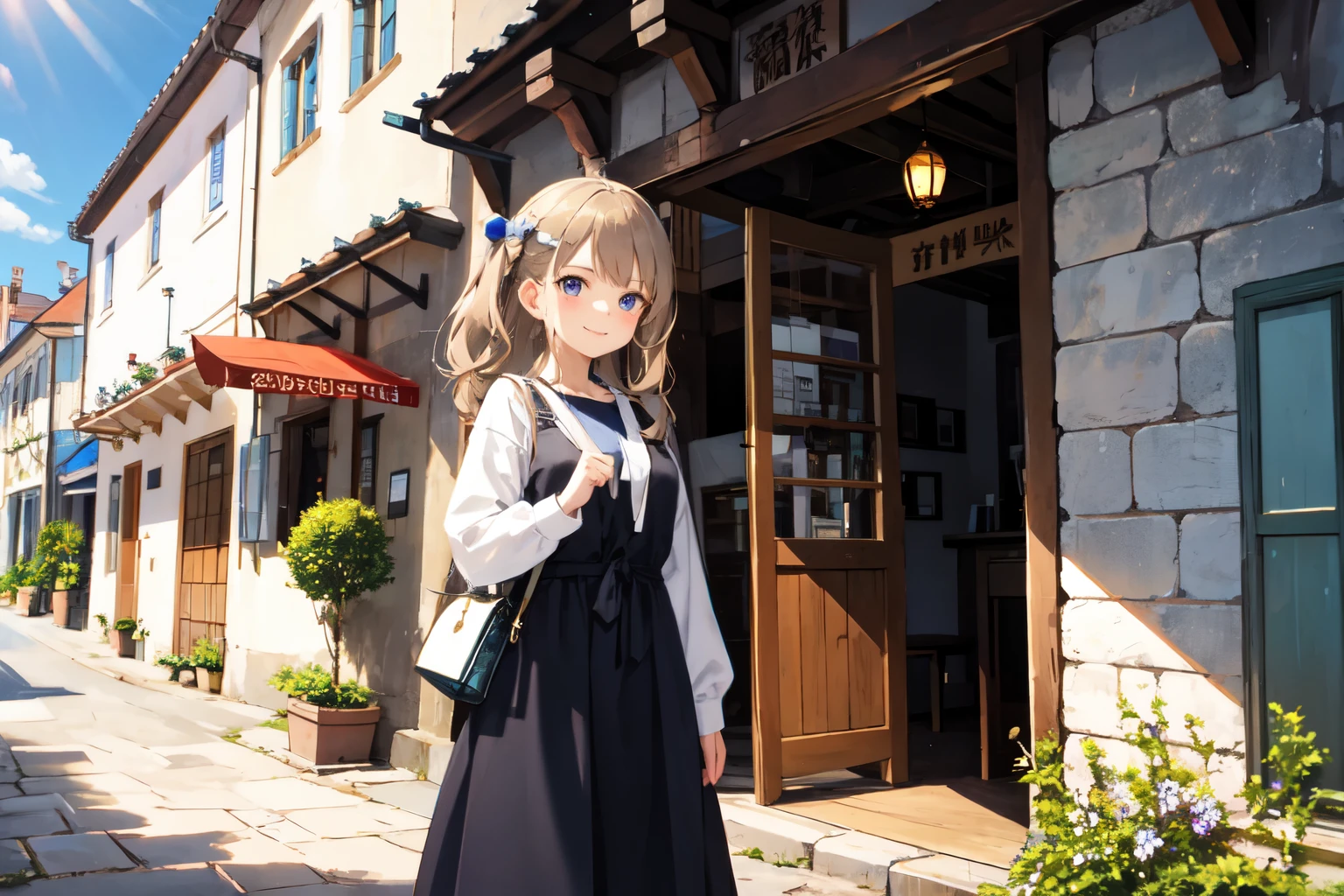 beautiful girl、Smile、Medieval small towns of Europe, Fresh Style, sunlight