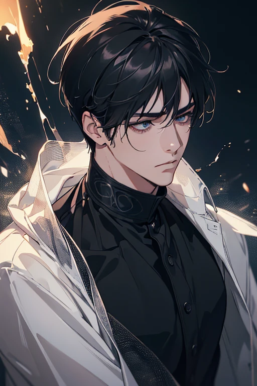 (best quality digital art digital illustration 4k high resolution beautiful image hyper-detailed image perfect lines soft lighting night environment soft zoom perfect face) (1:1 photorealistic) (neutral colors hdr 1.4) an adult 25 year old man (melancholic expression) very beautiful eyes black medium black hair modern clothes (blurred dark background)