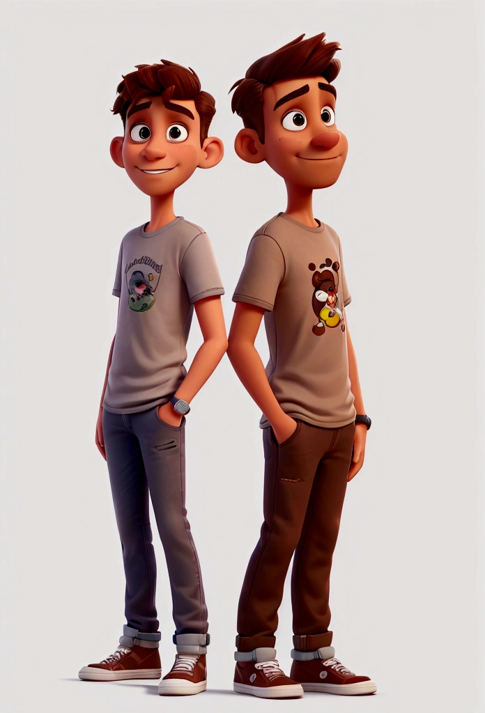 a man, middle aged, brown, hair shaved low, flat nose and thin mouth, thin, wearing a gray t-shirt and jeans, with Disney style sneakers