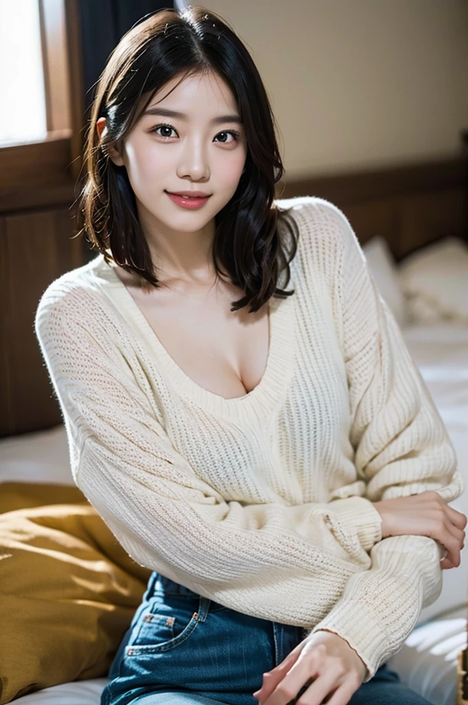 Japanese、8K、Ultra Detail、フォトReal、Realistic and accurate depiction、Realistic and accurate human anatomy、High resolution、Highest quality、Wife、Perfect cuteness、Random hairstyle、Real、Beauty、Idol、Gentle expression、No makeup、happinessそうな笑顔、masterpiece、refreshing、wife、35歳のwife、3-year-old daughter、Two-shot photo、happiness、2 people、Medium Hair、Inside a Western-style house、Coming to the camera、happinessそうな表情、A loving smile、happinessそうな親子、No makeup