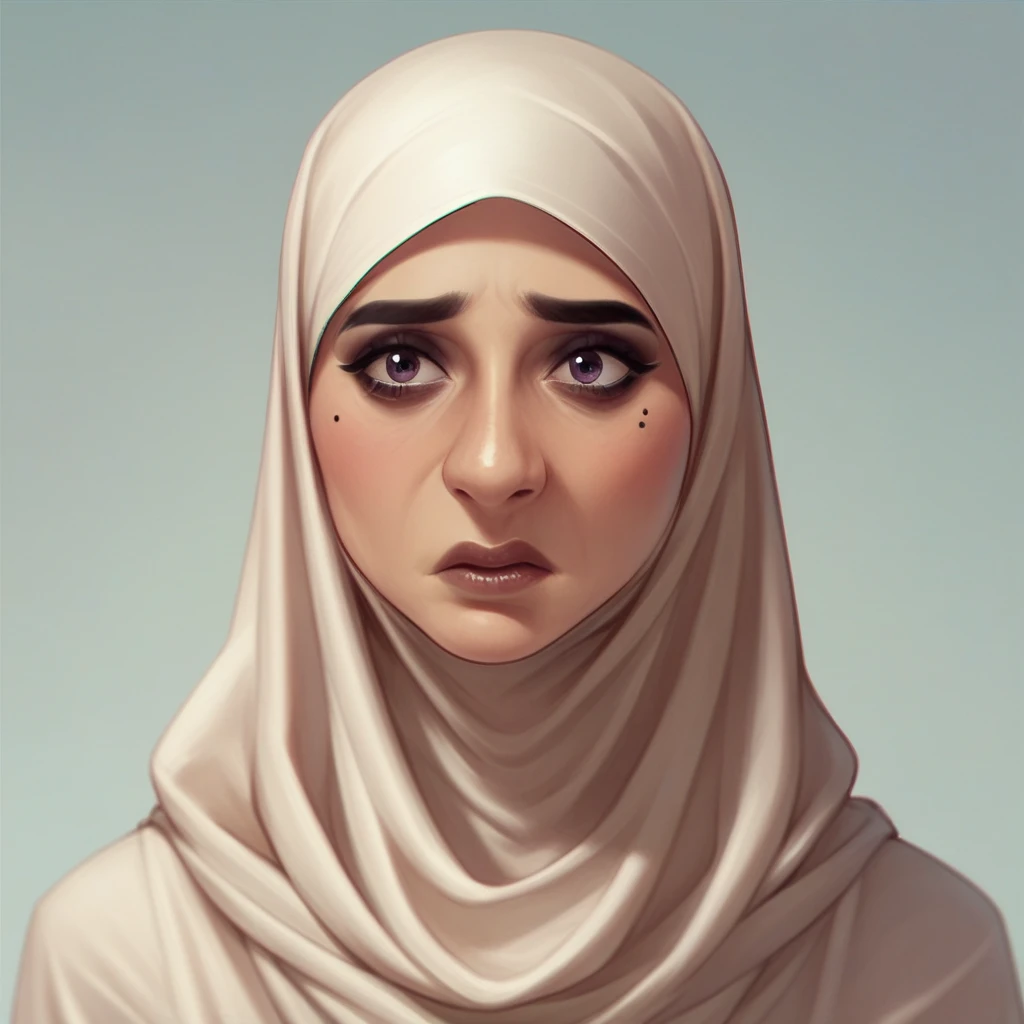 Weak pale skin woman in straight hijab talking with her father