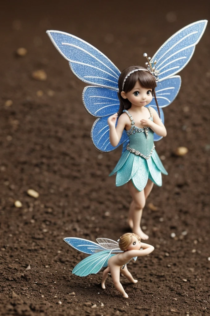 an elegant fairy, small in size, with wings, with clothes