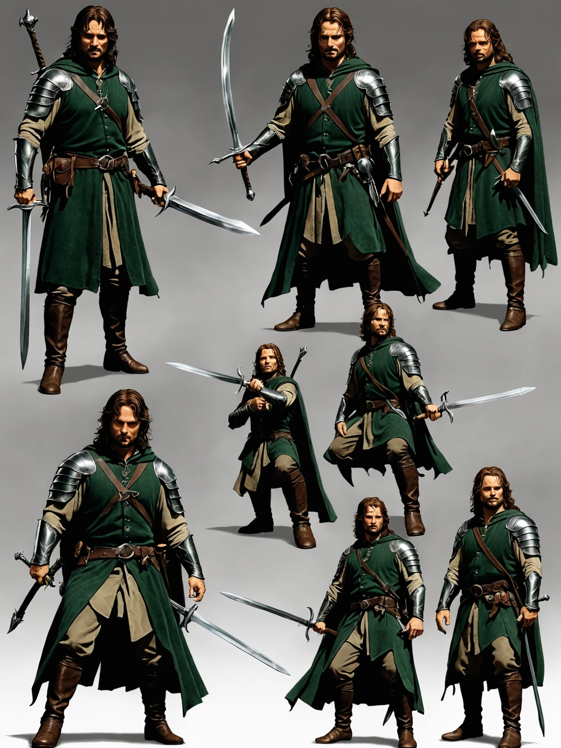 aragorn from the lord of the rings in various poses