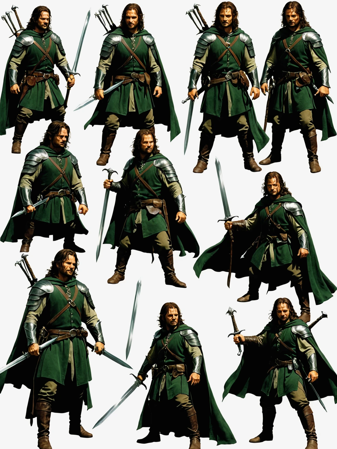 aragorn from the lord of the rings in various poses