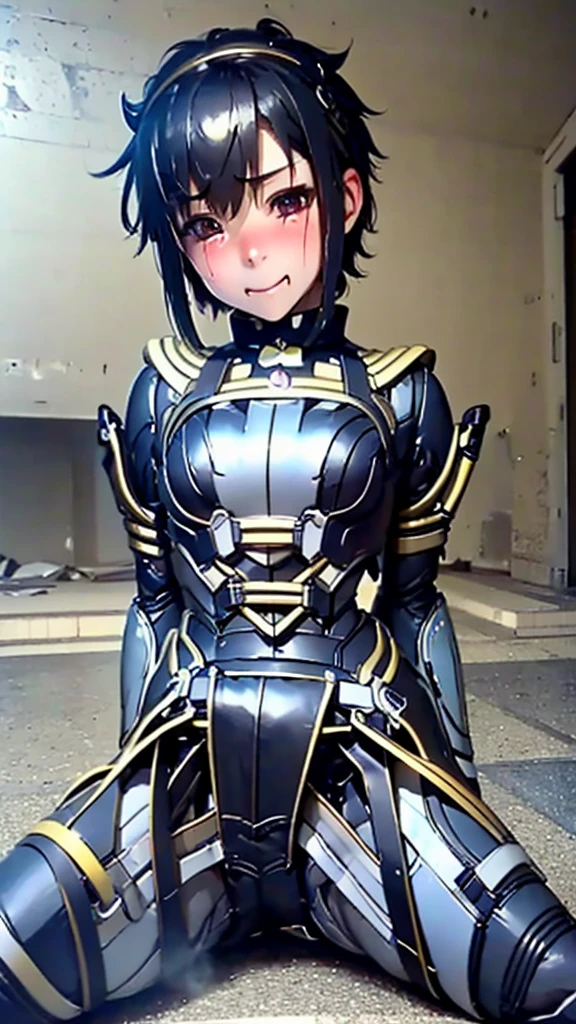 Highest quality　8k Mechanical Suit Girl　Elementary school girl　Sweaty face　cute　Boyish short hair　Steam coming out of my head　My hair is wet with sweat　Black Hair　Broken and unable to move　　Lying down　Soaked Face　My crotch gets wet