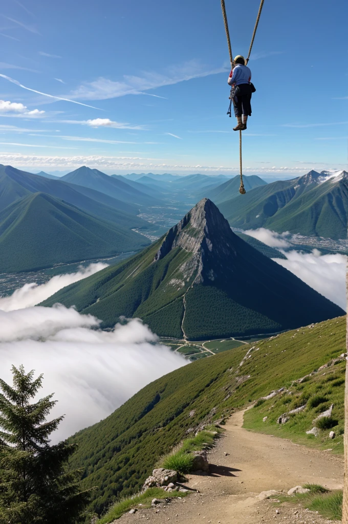 The clim a mountain with rope