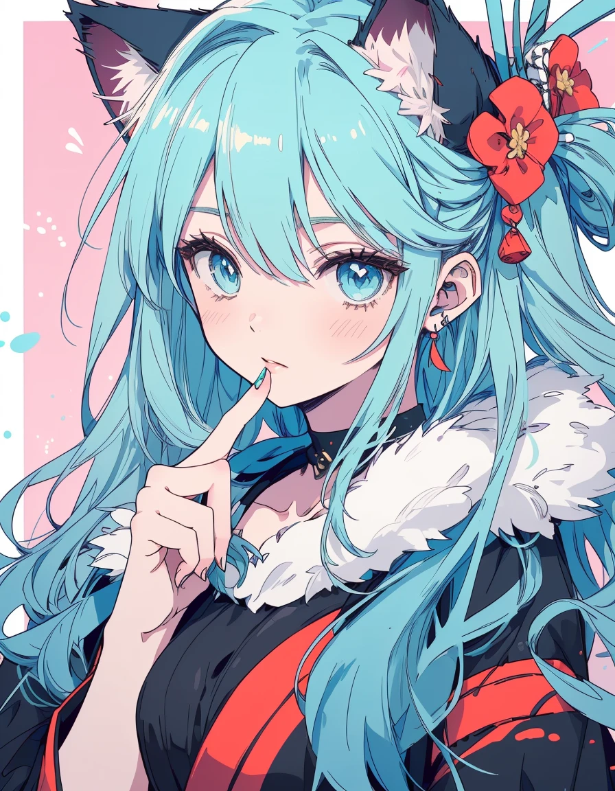 Japanese Samurai, black bikini, katana, ((masterpiece, best quality:1.5)), ((Beautiful detailed cat aqua eyes:1.2)), cat ears, pale skin, medium breasts, beautiful hands, beautiful fingers, EasyNegative