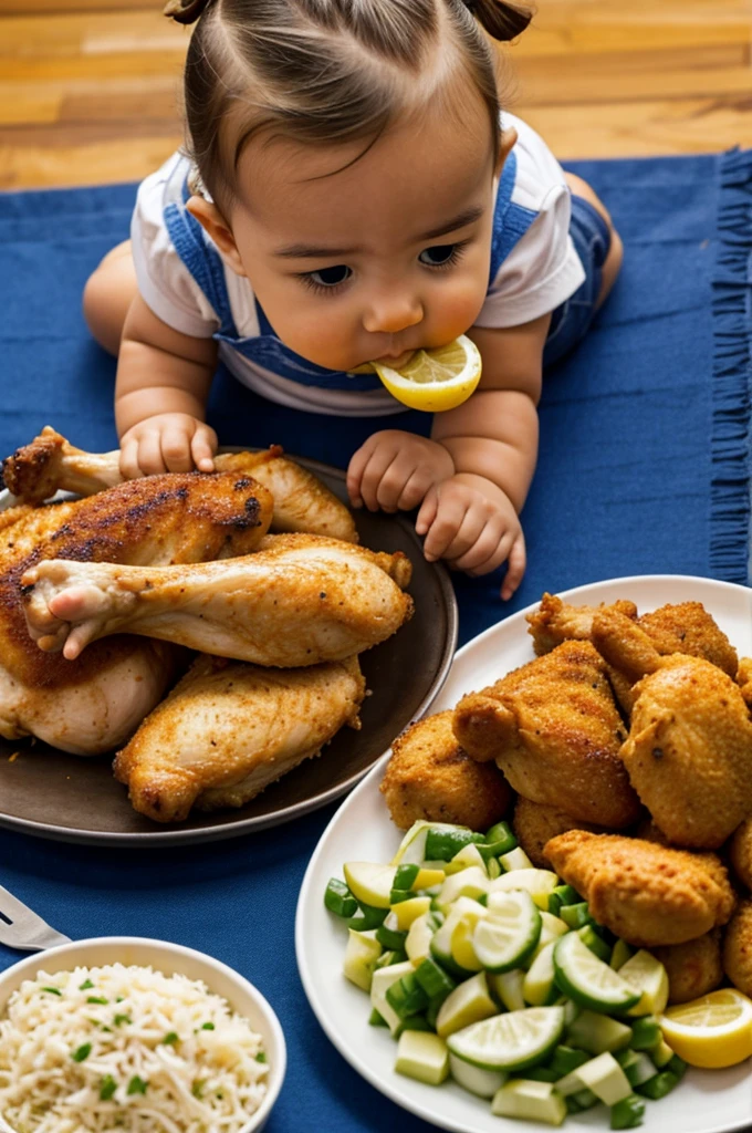 Doodles eating chicken