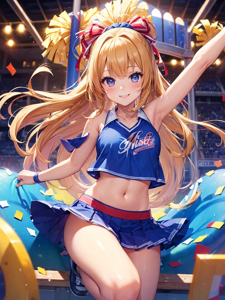 (masterpiece:1.5),(Beat quality),(high res),1girl solo,beautiful face,smile(shining eyes),light effects,Cheerleader,playground