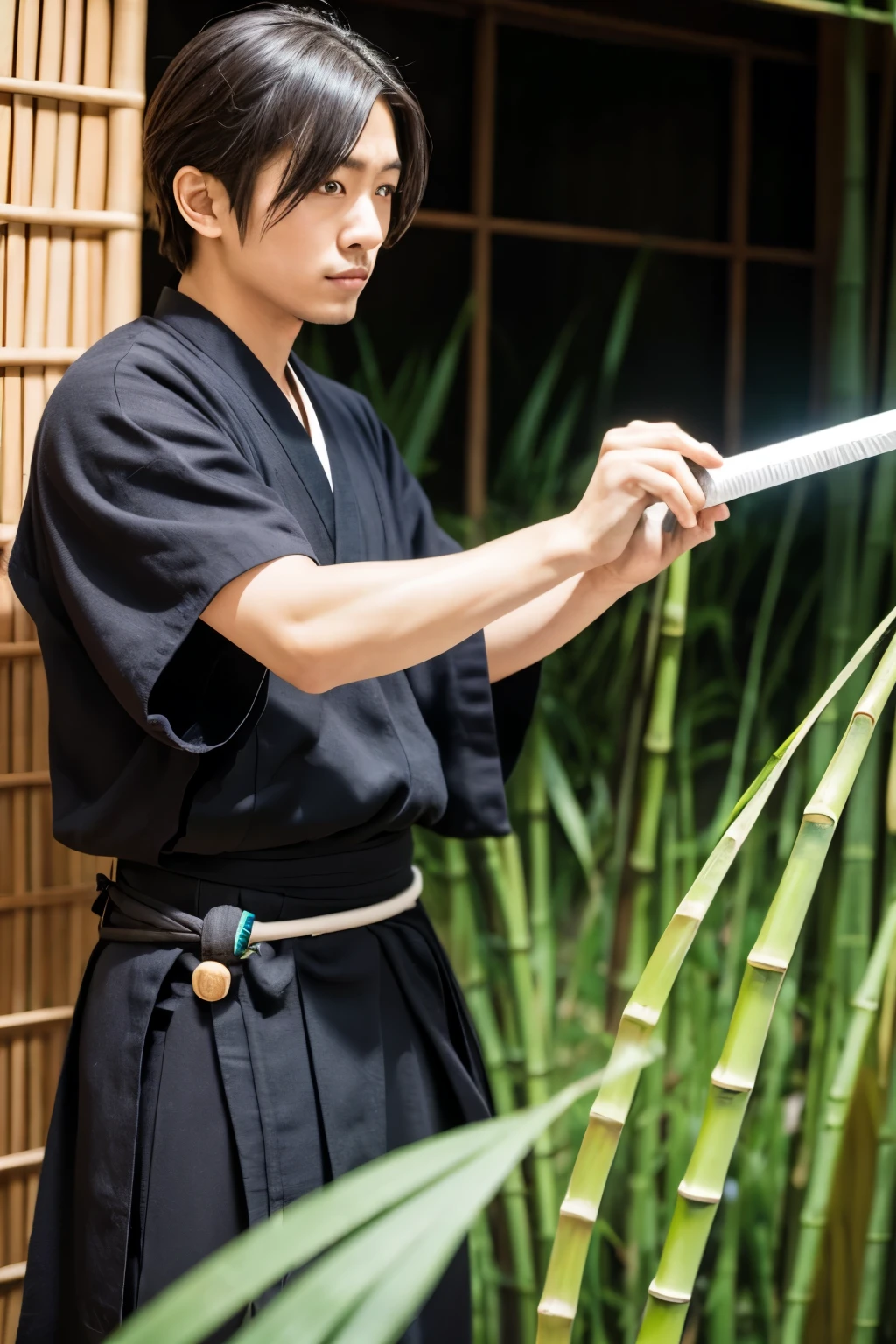 kendo 、man、cool、anime、holding a bamboo sword