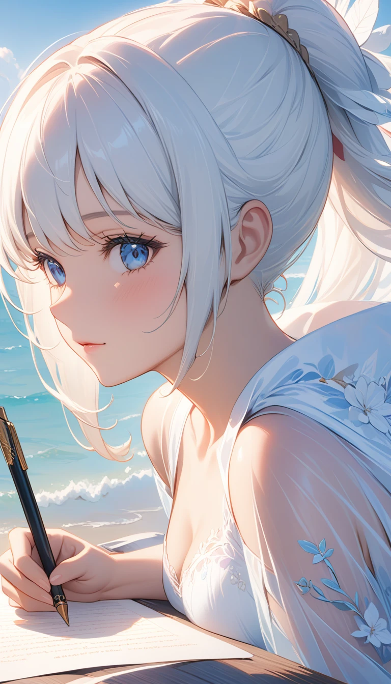 masterpiece, Highest quality, Super Detail, 8K, Detail Light, Detailed Shadows, born, (Delicate skin), (Genuine: 1.1), 1 Girl, White Hair, one piece ,Eye close-up, write, ephemeral