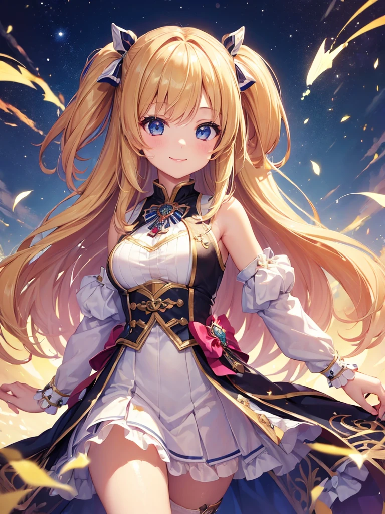 (masterpiece:1.5),(Beat quality),(high res),1girl solo,beautiful face,smile(shining eyes),light effects,チアガール,スタジアム