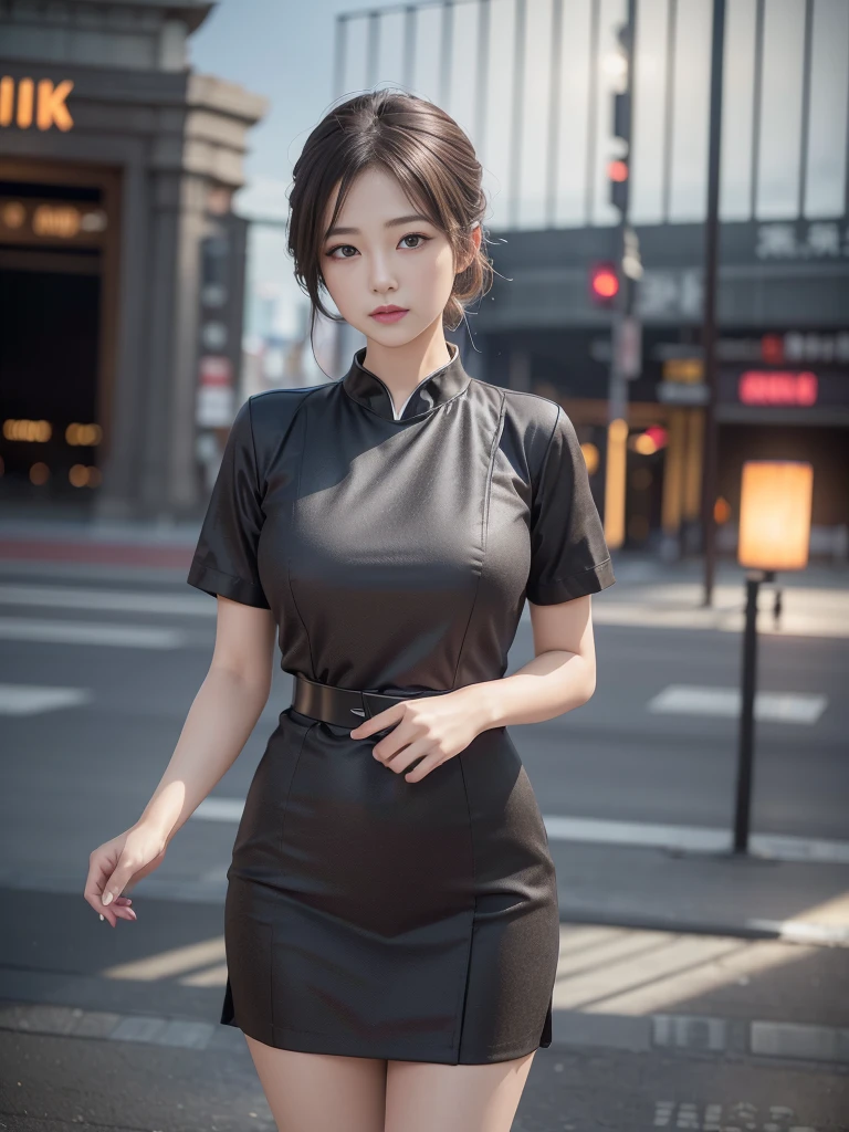 (8K, RAW Photos, Highest quality, masterpiece:1.2), (Realistic, photo-Realistic:1.37),One girl, night, Professional Lighting, Photon Mapping, Radio City, Korean Doll, Long traditional costume, Gray background
