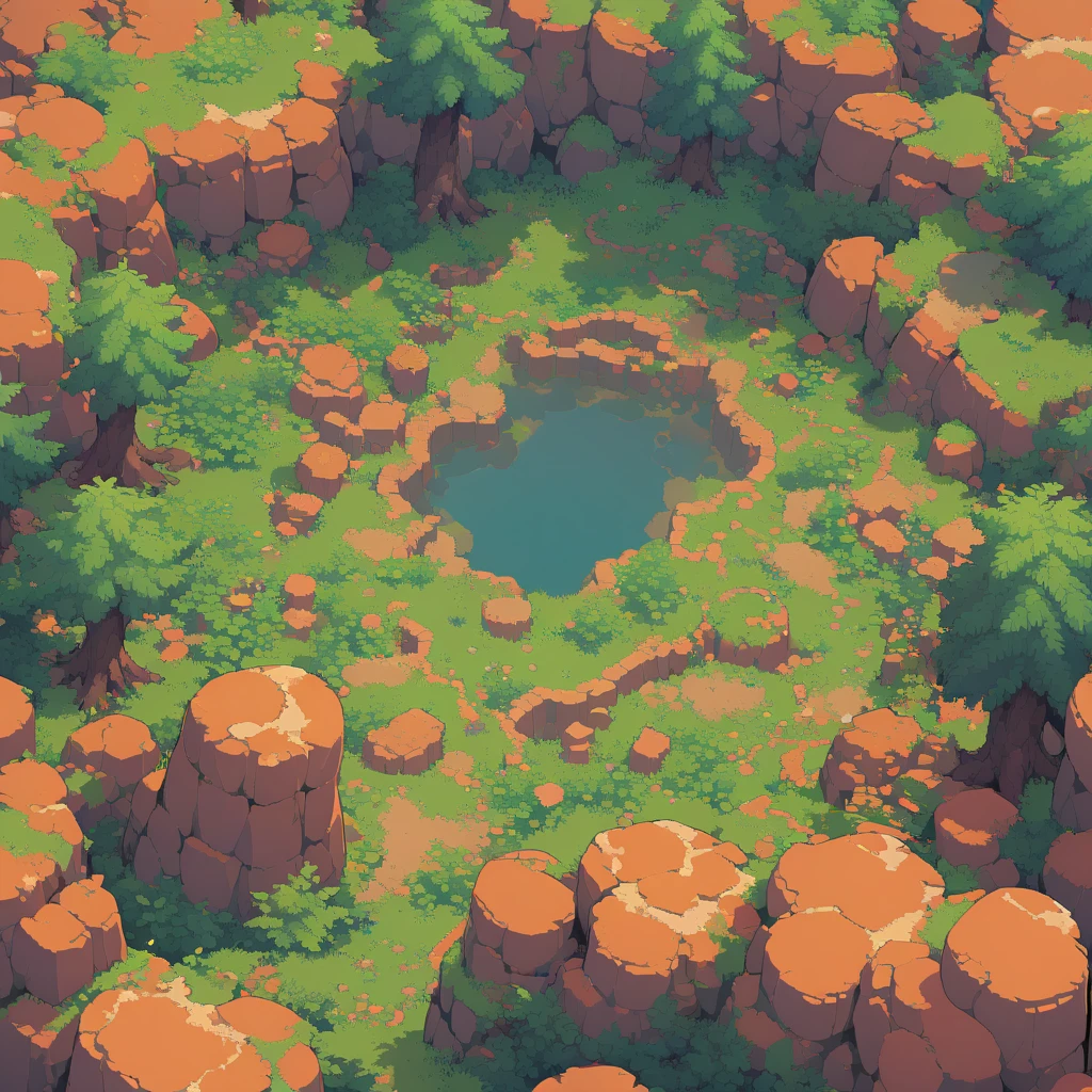 retro video game style,pixelated, vibrant pastel colors,8-bit characters,blocky shapes,sharp lines,detailed shading,classic gaming vibe,nostalgic atmosphere,classic arcade games,masterpiece:1.2,ultra-detailed,illustration style, 2d texture, clay texture, stone texture, 4 k seamless mud texture, video game texture, dirt texture, tileset, game tiles, clay material, flat texture, grass, trees, rock texture, rocky ground, forest, topdown view, game texture, game art, ground very detailed, dirt, floor texture, tileable texture, flowers, bushes, shrubs, intricate ground stone, top down view, 3/4th perspective