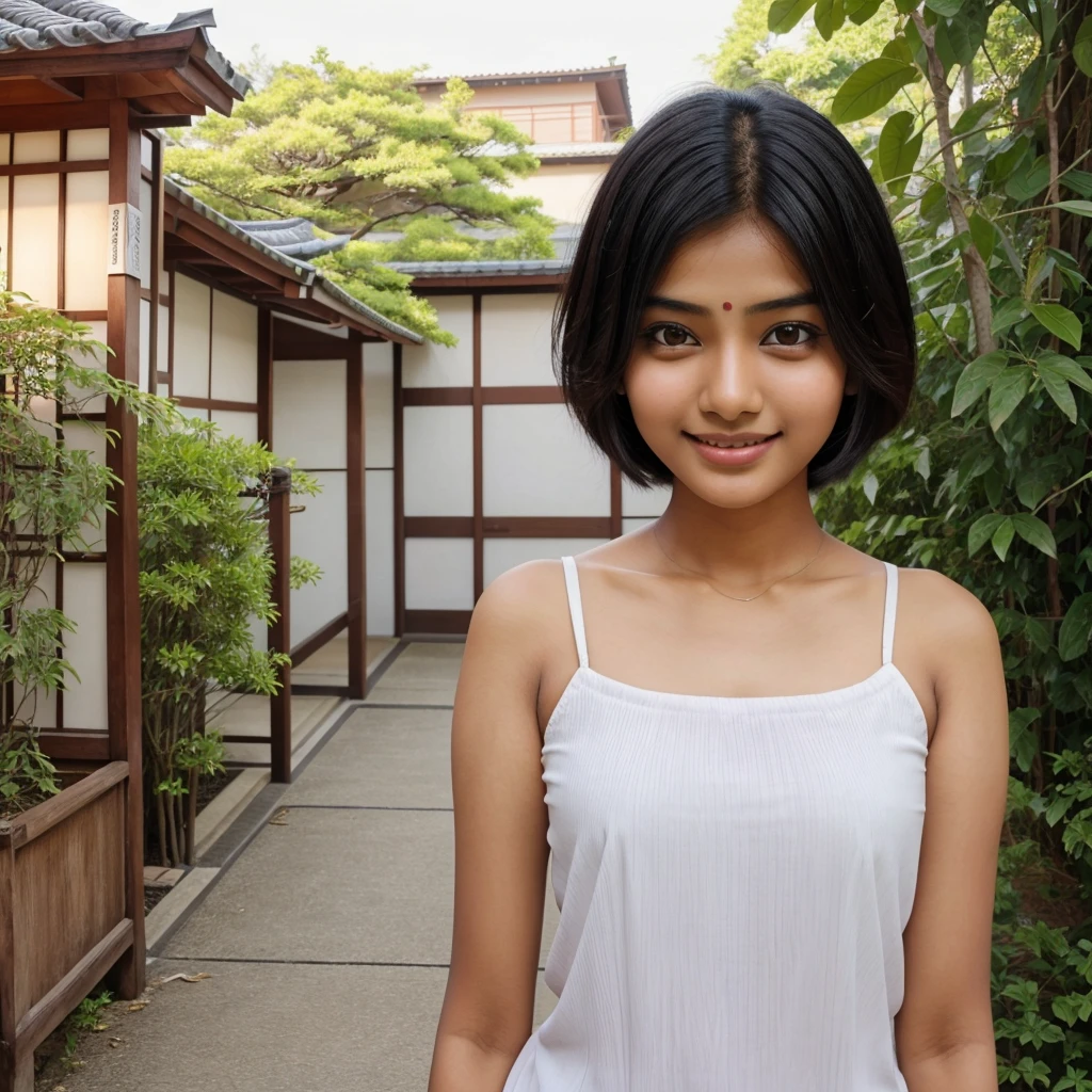 Indian girl, good looking, true beauty, short hair, smile, very cute, Japanese girls looking, 166cm height, 