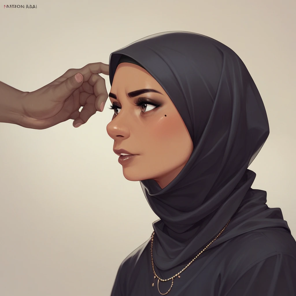Woman in straight hijab talking with a black African man